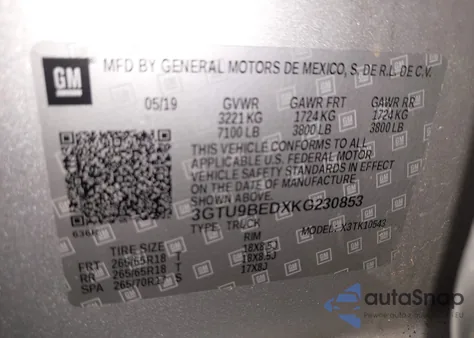 2019 GMC Sierra 1500 Sle from USA, damaged, VIN 3GTU9BEDXKG230853